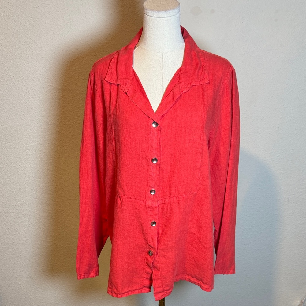 Fenini Red/Orange Linen Button Front Blouse size Large